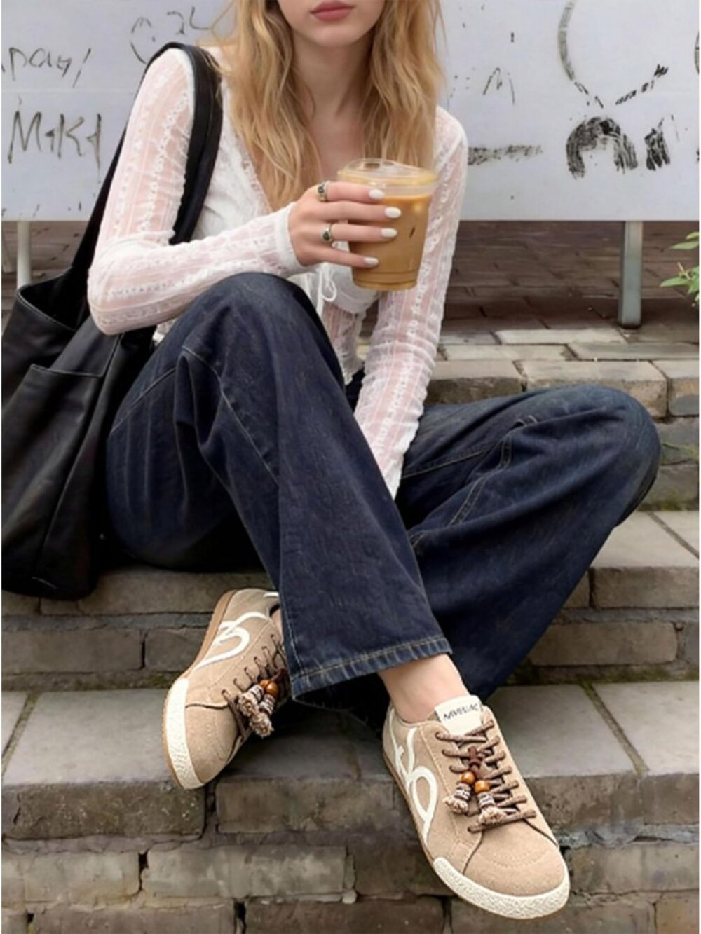 Women's Apricot Leather Lightweight ﻿Retro Gum Sole Walking Fashion Sneakers - Picture 3 of 6
